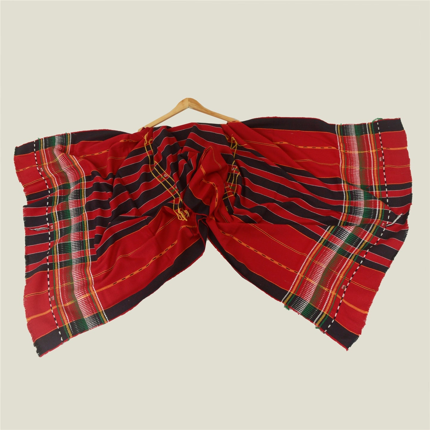 Sanskriti Vintage Long Red Pure Woolen Shawl Hand-Woven Scarf Throw Floral Stole