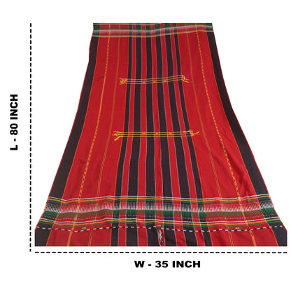 Sanskriti Vintage Long Red Pure Woolen Shawl Hand-Woven Scarf Throw Floral Stole