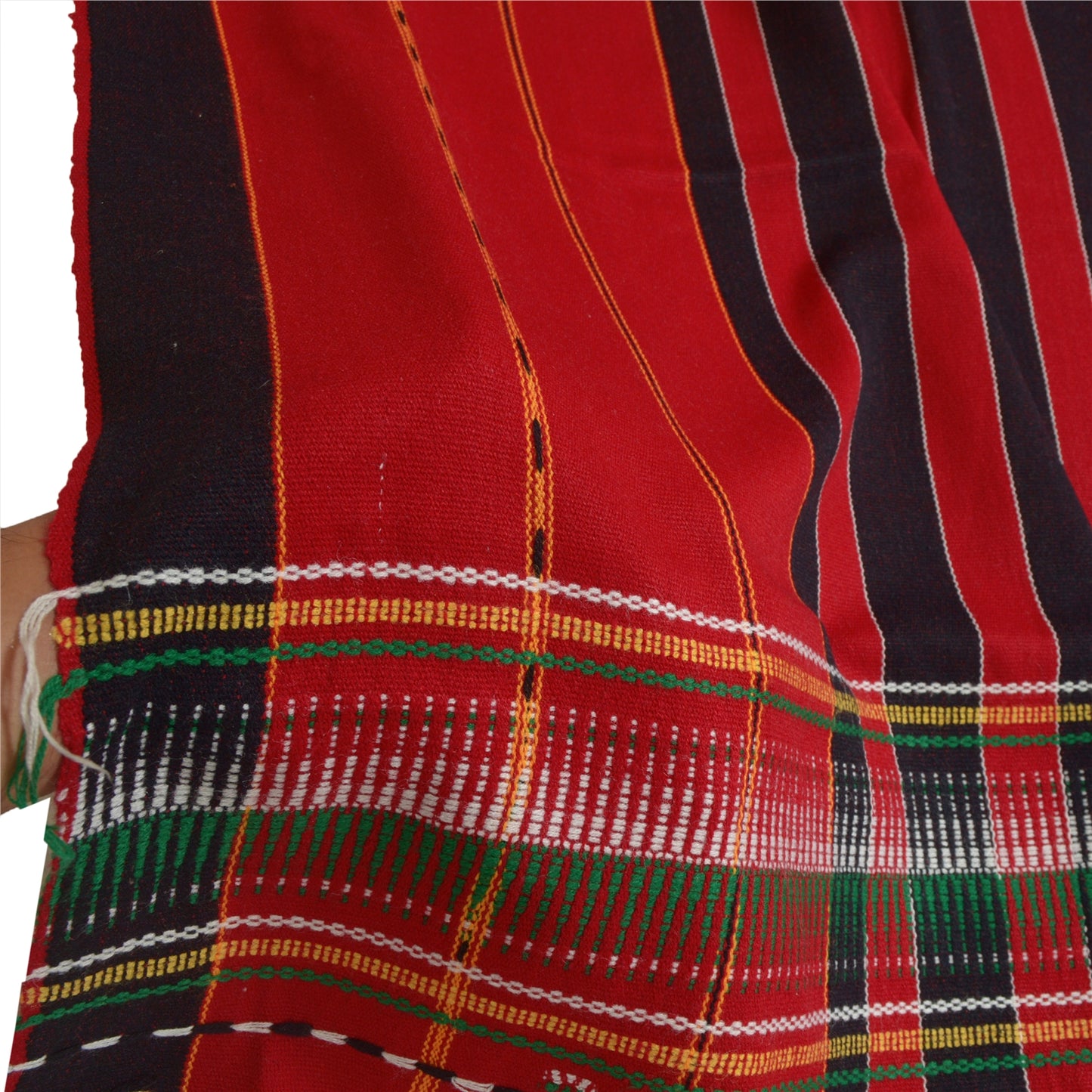 Sanskriti Vintage Long Red Pure Woolen Shawl Hand-Woven Scarf Throw Floral Stole