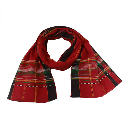 Sanskriti Vintage Long Red Pure Woolen Shawl Hand-Woven Scarf Throw Floral Stole