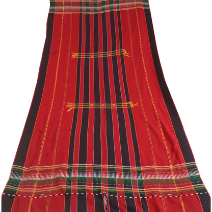 Sanskriti Vintage Long Red Pure Woolen Shawl Hand-Woven Scarf Throw Floral Stole