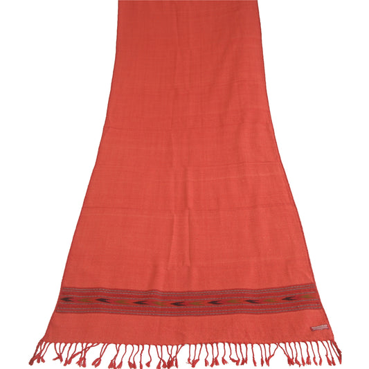 Sanskriti Vintage Long Peach Pure Woolen Shawl Woven Scarf Throw Soft Stole