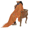 Sanskriti Vintage Long Saffron Pure Woolen Shawl Handmade Ari Work Scarf Stole