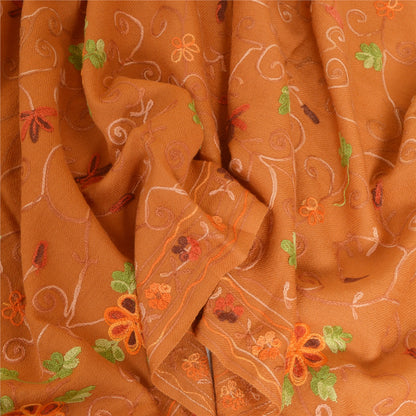 Sanskriti Vintage Long Saffron Pure Woolen Shawl Handmade Ari Work Scarf Stole