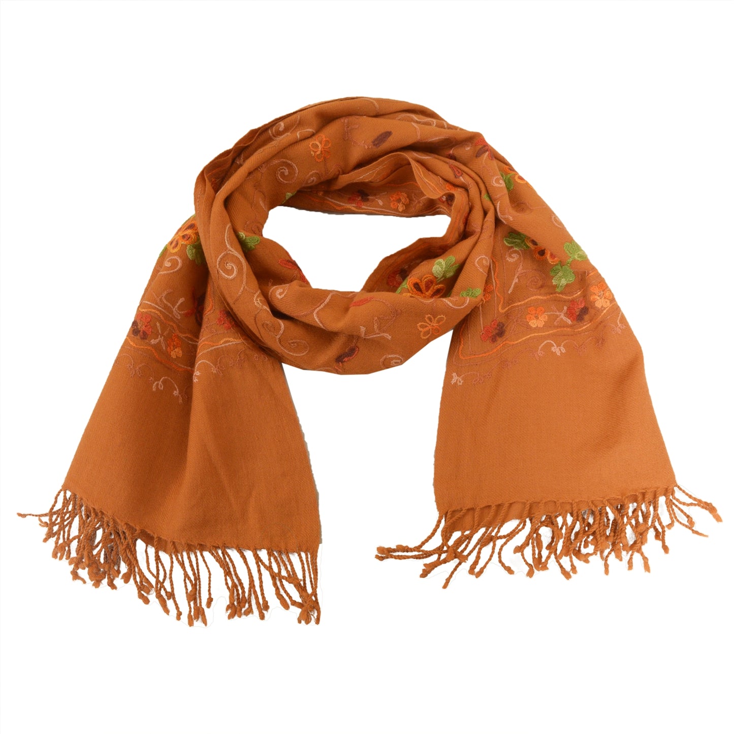 Sanskriti Vintage Long Saffron Pure Woolen Shawl Handmade Ari Work Scarf Stole