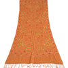 Sanskriti Vintage Long Saffron Pure Woolen Shawl Handmade Ari Work Scarf Stole