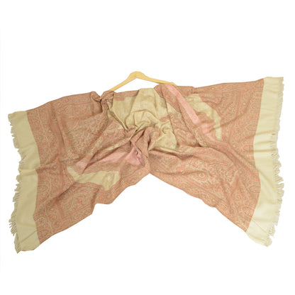Sanskriti Vintage Long Ivory Pure Woolen Shawl Handmade Ari Work Scarf Stole