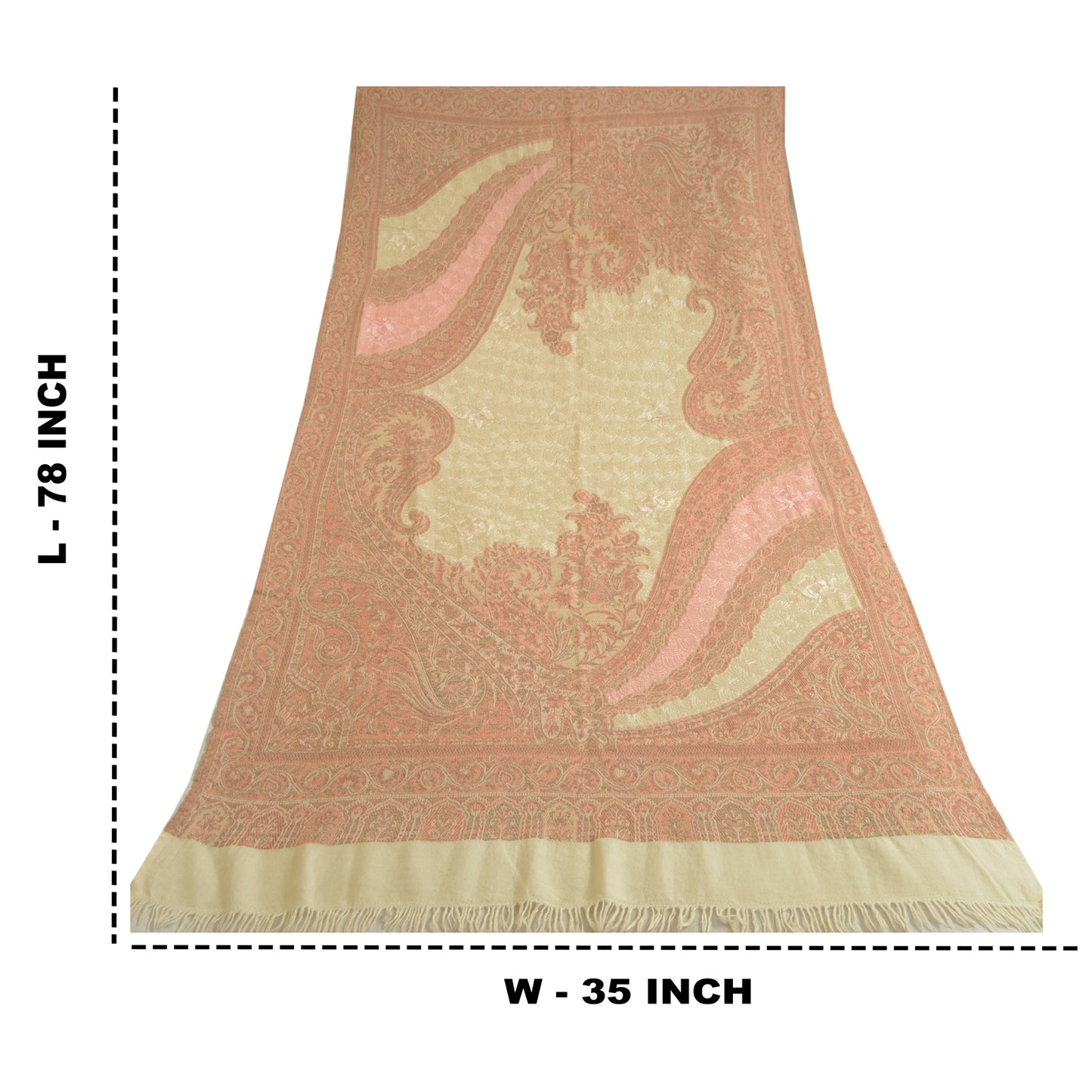 Sanskriti Vintage Long Ivory Pure Woolen Shawl Handmade Ari Work Scarf Stole