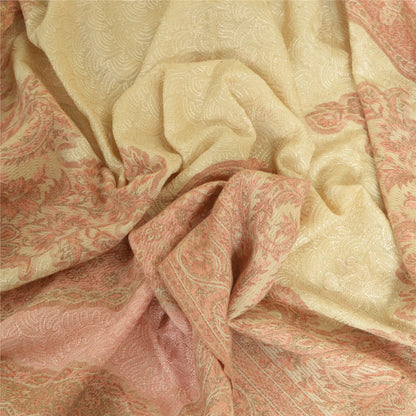 Sanskriti Vintage Long Ivory Pure Woolen Shawl Handmade Ari Work Scarf Stole