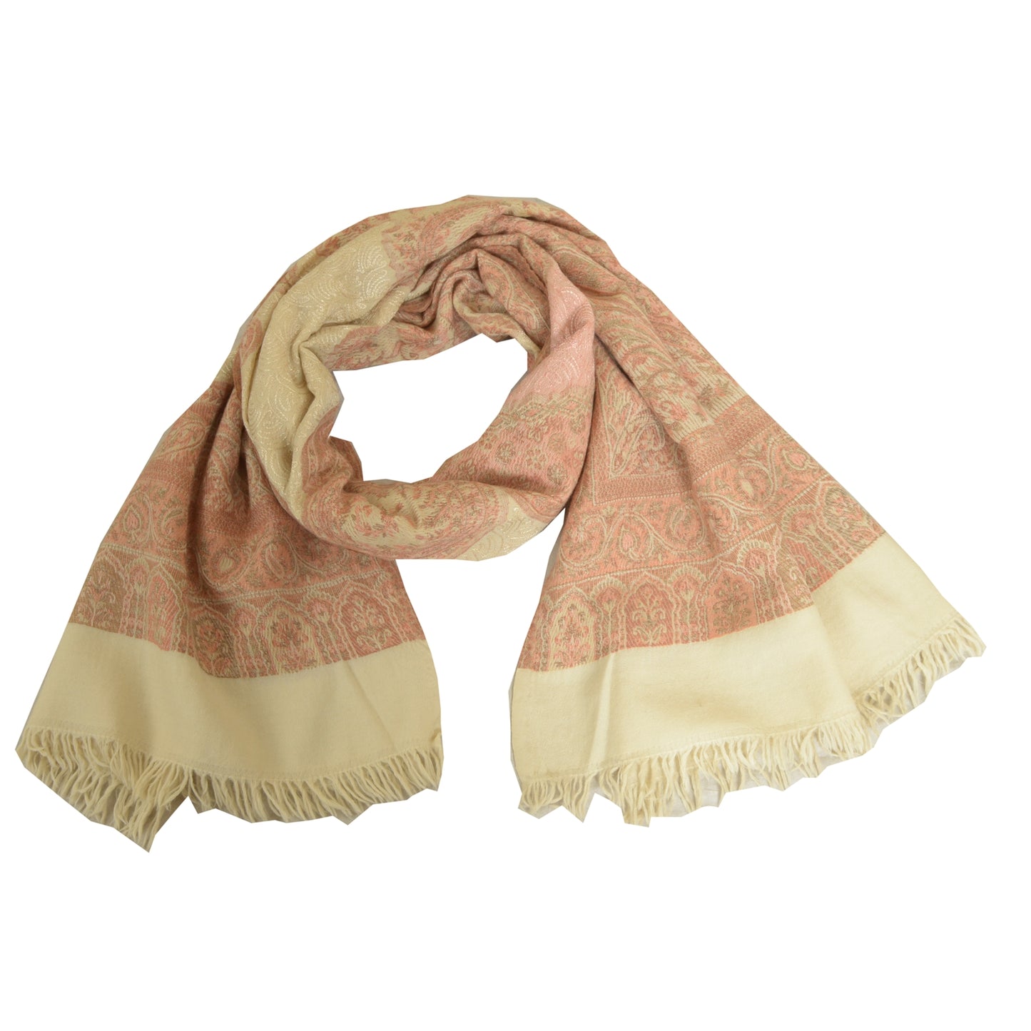 Sanskriti Vintage Long Ivory Pure Woolen Shawl Handmade Ari Work Scarf Stole
