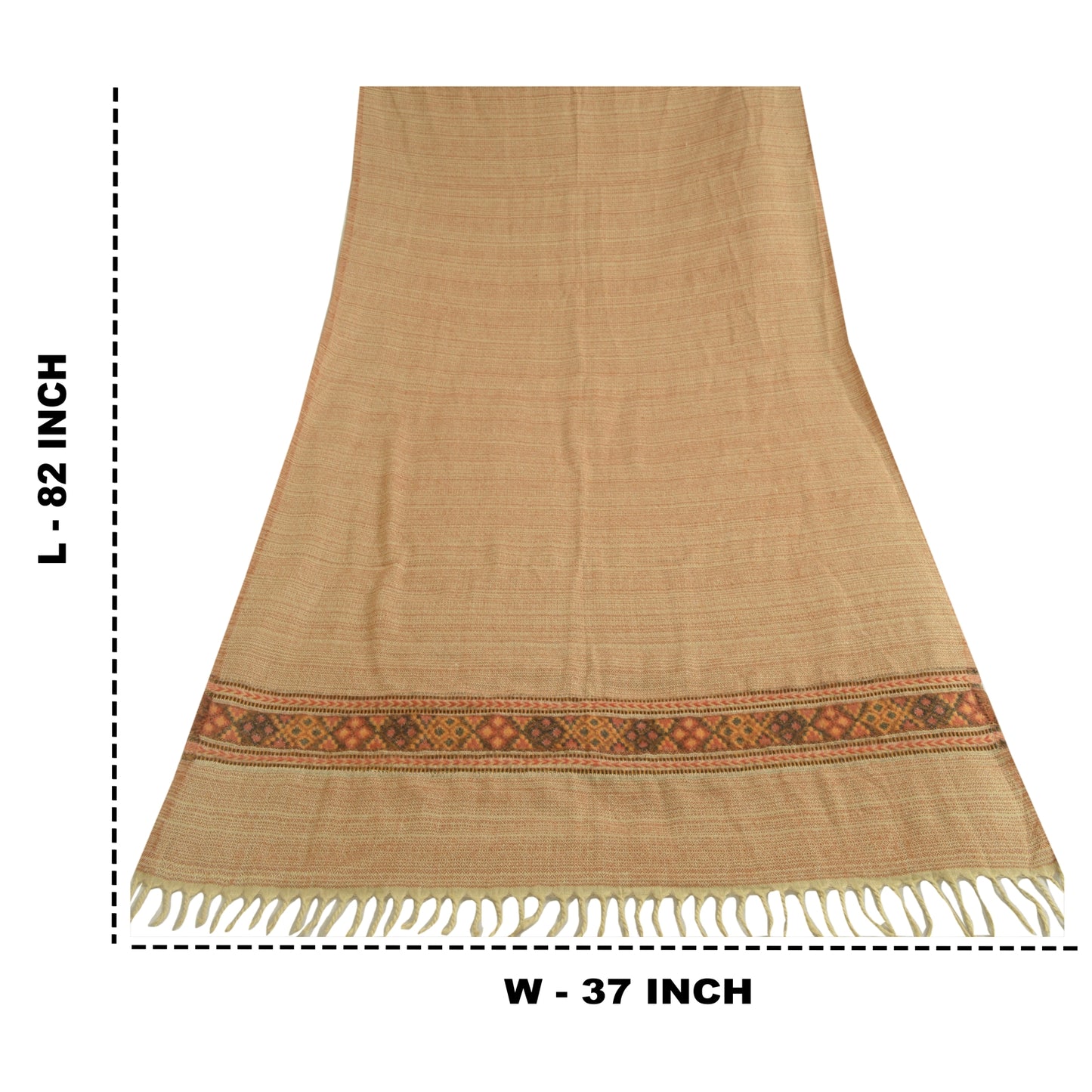 Sanskriti Vintage Long Cream Pure Woolen Shawl Woven Scarf Throw Soft Stole