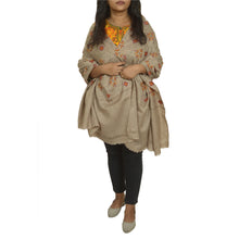 Load image into Gallery viewer, Sanskriti Vintage Long Brown Pure Woolen Shawl Hand Embroidered Scarf Stole

