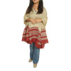 Sanskriti Vintage Long Ivory/Red Woolen Shawl Pure Woven Scarf Throw Soft Stole