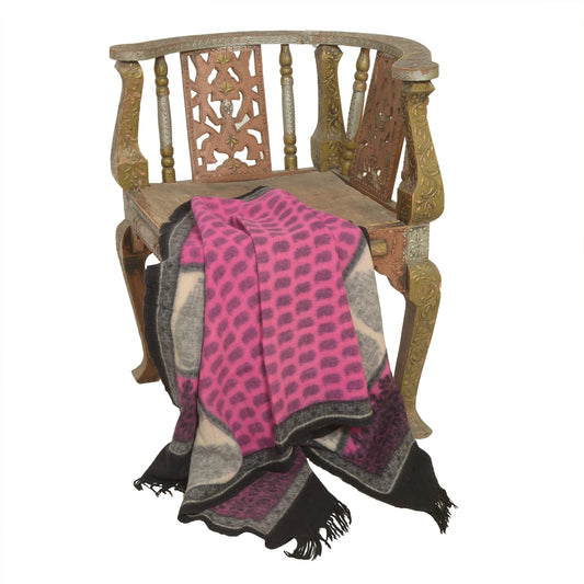 Sanskriti Vintage Long Ivory/Pink Shawl Pure Woven Scarf Throw Floral Stole