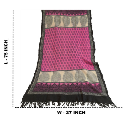 Sanskriti Vintage Long Ivory/Pink Shawl Pure Woven Scarf Throw Floral Stole