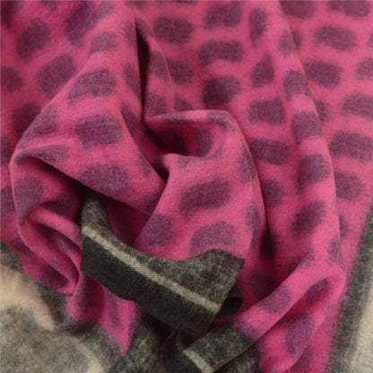 Sanskriti Vintage Long Ivory/Pink Shawl Pure Woven Scarf Throw Floral Stole