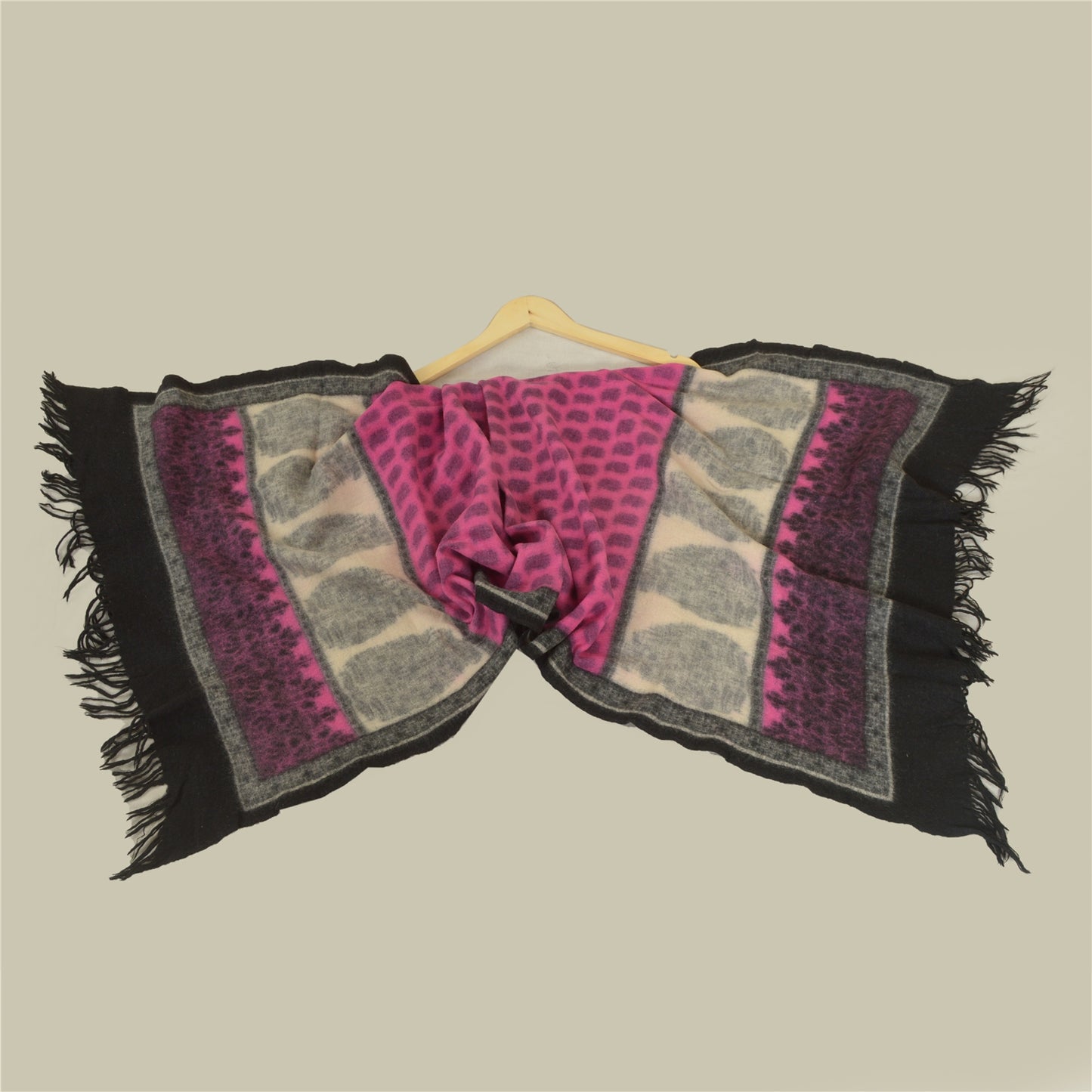 Sanskriti Vintage Long Ivory/Pink Shawl Pure Woven Scarf Throw Floral Stole