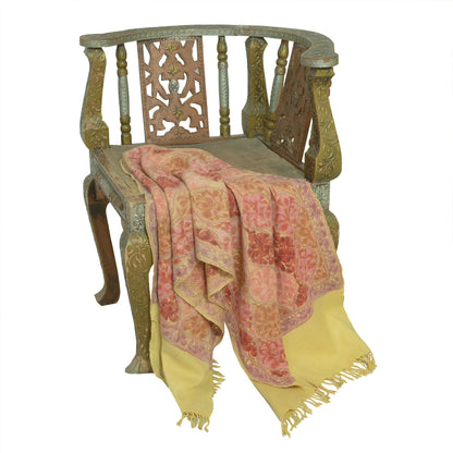Sanskriti Vintage Long Ivory Pure Woolen Shawl Handmade Ari Work Scarf Stole