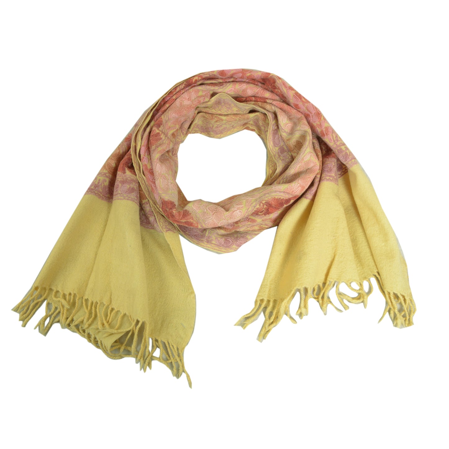 Sanskriti Vintage Long Ivory Pure Woolen Shawl Handmade Ari Work Scarf Stole
