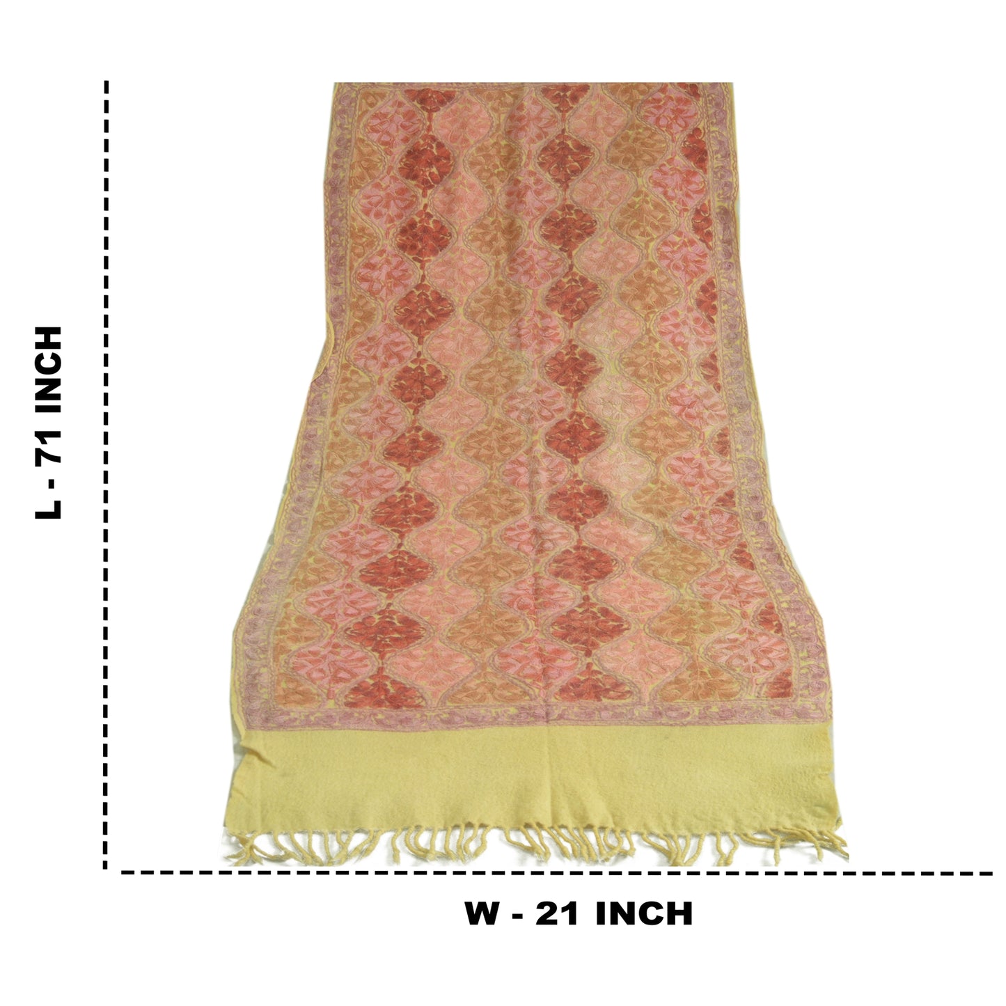 Sanskriti Vintage Long Ivory Pure Woolen Shawl Handmade Ari Work Scarf Stole