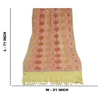 Sanskriti Vintage Long Ivory Pure Woolen Shawl Handmade Ari Work Scarf Stole