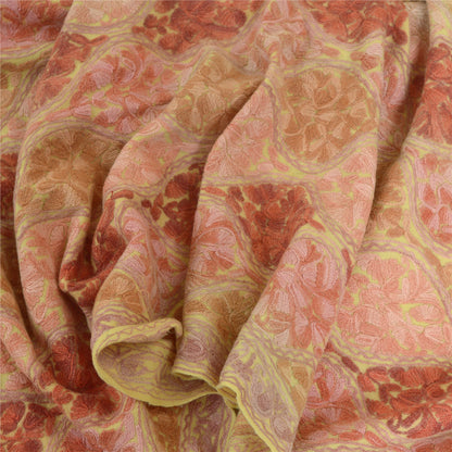 Sanskriti Vintage Long Ivory Pure Woolen Shawl Handmade Ari Work Scarf Stole