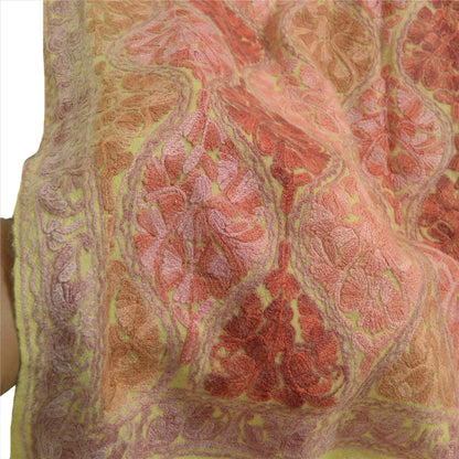 Sanskriti Vintage Long Ivory Pure Woolen Shawl Handmade Ari Work Scarf Stole