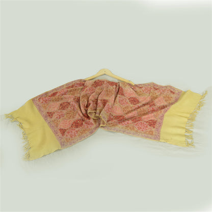 Sanskriti Vintage Long Ivory Pure Woolen Shawl Handmade Ari Work Scarf Stole