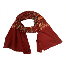 Load image into Gallery viewer, Sanskriti Vintage Long Dark Red Woolen Shawl Handmade Ari Work Scarf Stole
