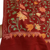Sanskriti Vintage Long Dark Red Woolen Shawl Handmade Ari Work Scarf Stole