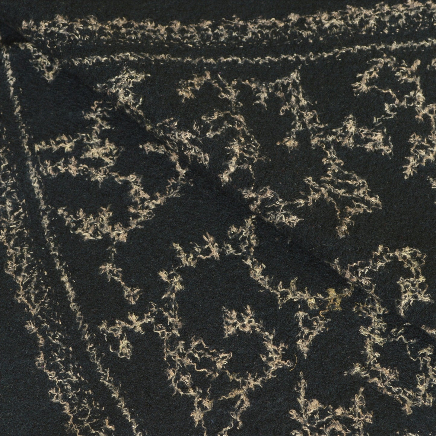 Sanskriti Vintage Long Black Pure Woolen Shawl Handmade Suzani Scarf Stole