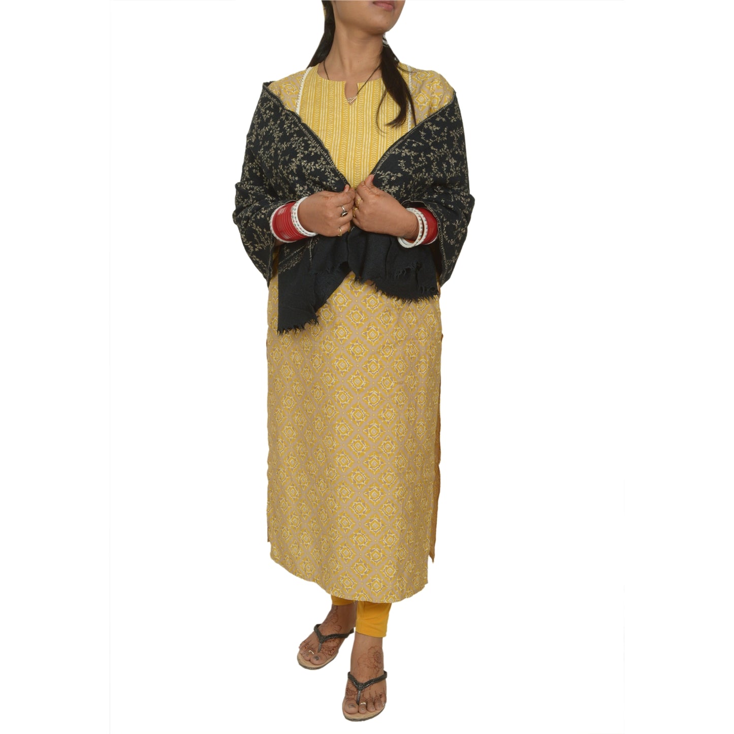 Sanskriti Vintage Long Black Pure Woolen Shawl Handmade Suzani Scarf Stole