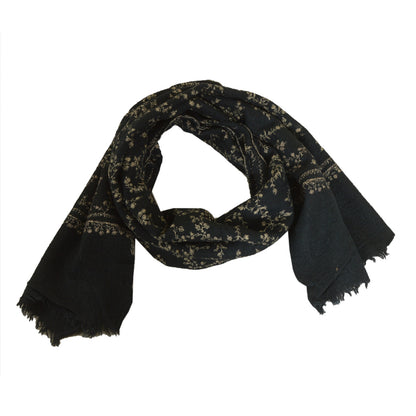 Sanskriti Vintage Long Black Pure Woolen Shawl Handmade Suzani Scarf Stole