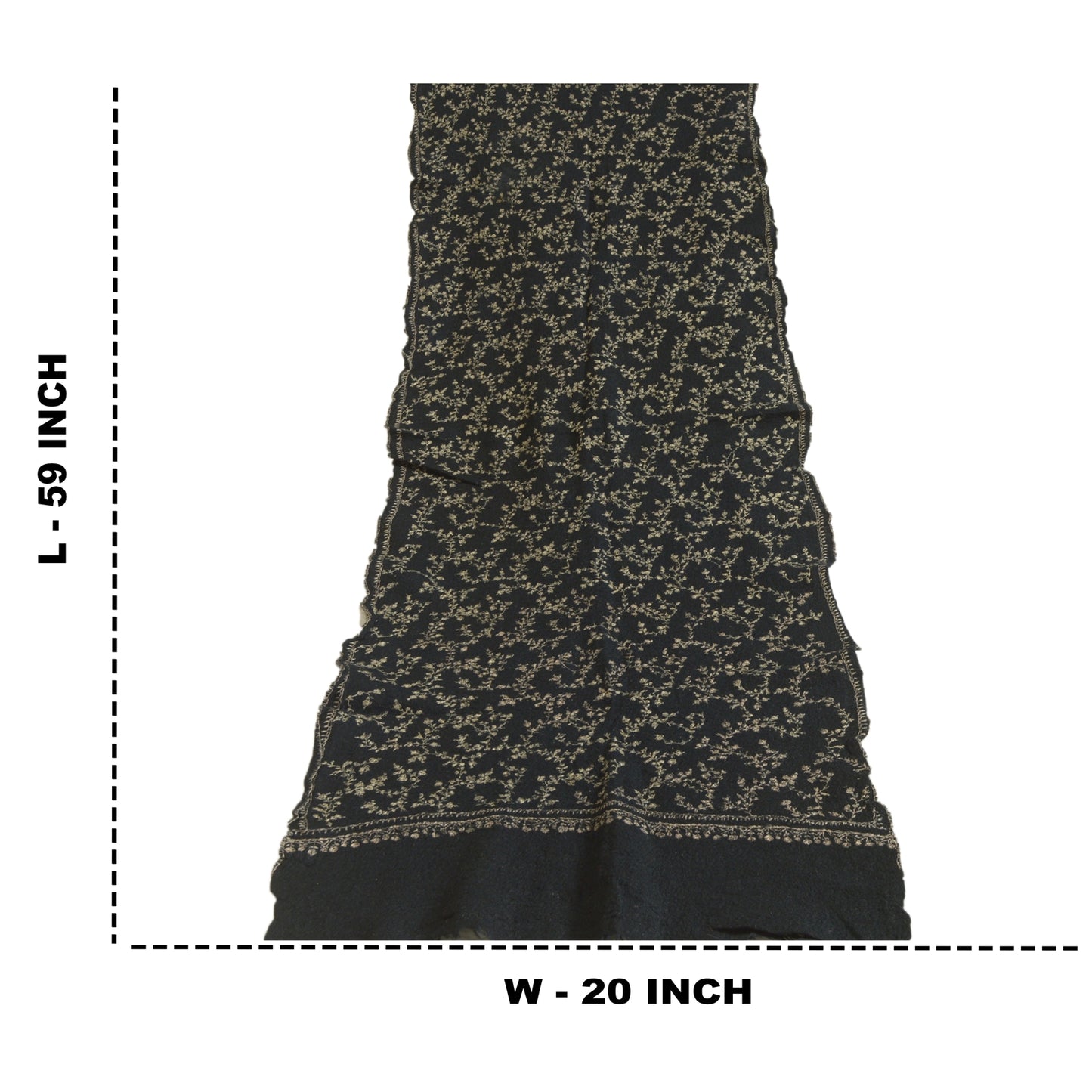 Sanskriti Vintage Long Black Pure Woolen Shawl Handmade Suzani Scarf Stole
