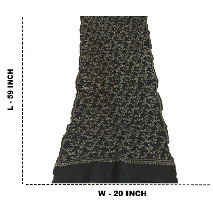 Sanskriti Vintage Long Black Pure Woolen Shawl Handmade Suzani Scarf Stole