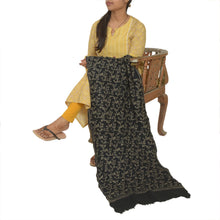 Load image into Gallery viewer, Sanskriti Vintage Long Black Pure Woolen Shawl Handmade Suzani Scarf Stole
