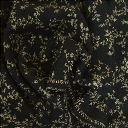Sanskriti Vintage Long Black Pure Woolen Shawl Handmade Suzani Scarf Stole