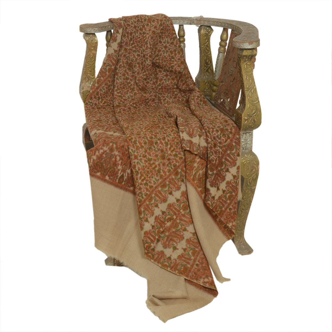 Sanskriti Vintage Long Brown Shawl 100% Pure Woven Scarf Throw Floral Stole