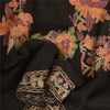 Sanskriti Vintage Long Black Pure Woolen Shawl Handmade Ari Work Scarf Stole