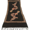 Sanskriti Vintage Long Black Pure Woolen Shawl Handmade Ari Work Scarf Stole