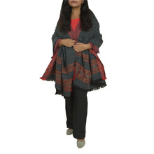Load image into Gallery viewer, Sanskriti Vintage Long 100% Pure Woolen Grey Shawl Scarf Throw Floral Stole
