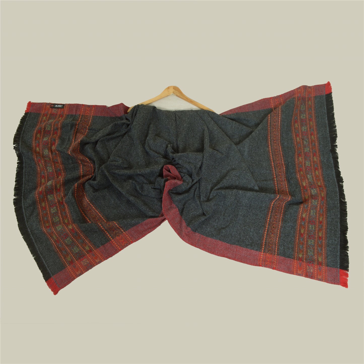 Sanskriti Vintage Long 100% Pure Woolen Grey Shawl Scarf Throw Floral Stole