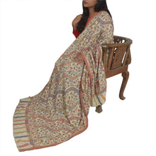 Load image into Gallery viewer, Sanskriti Vintage Long Ivory Pure Woolen Woven Shawl Scarf Throw Floral Stole

