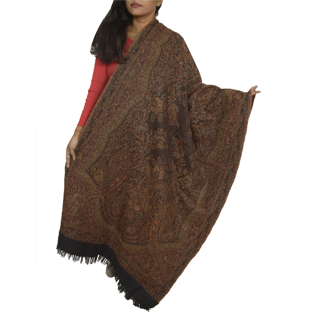Sanskriti Vintage Long 100% Pure Woolen Brown Shawl Scarf Throw Soft Stole