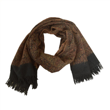 Sanskriti Vintage Long 100% Pure Woolen Brown Shawl Scarf Throw Soft Stole