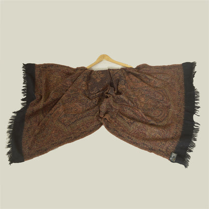 Sanskriti Vintage Long 100% Pure Woolen Brown Shawl Scarf Throw Soft Stole