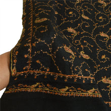 Load image into Gallery viewer, Sanskriti Vintage Long Black Pure Woolen Shawl Handmade Suzani Scarf Stole
