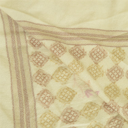 Sanskriti Vintage Long Ivory Pure Woolen Shawl Handmade Ari Work Scarf Stole