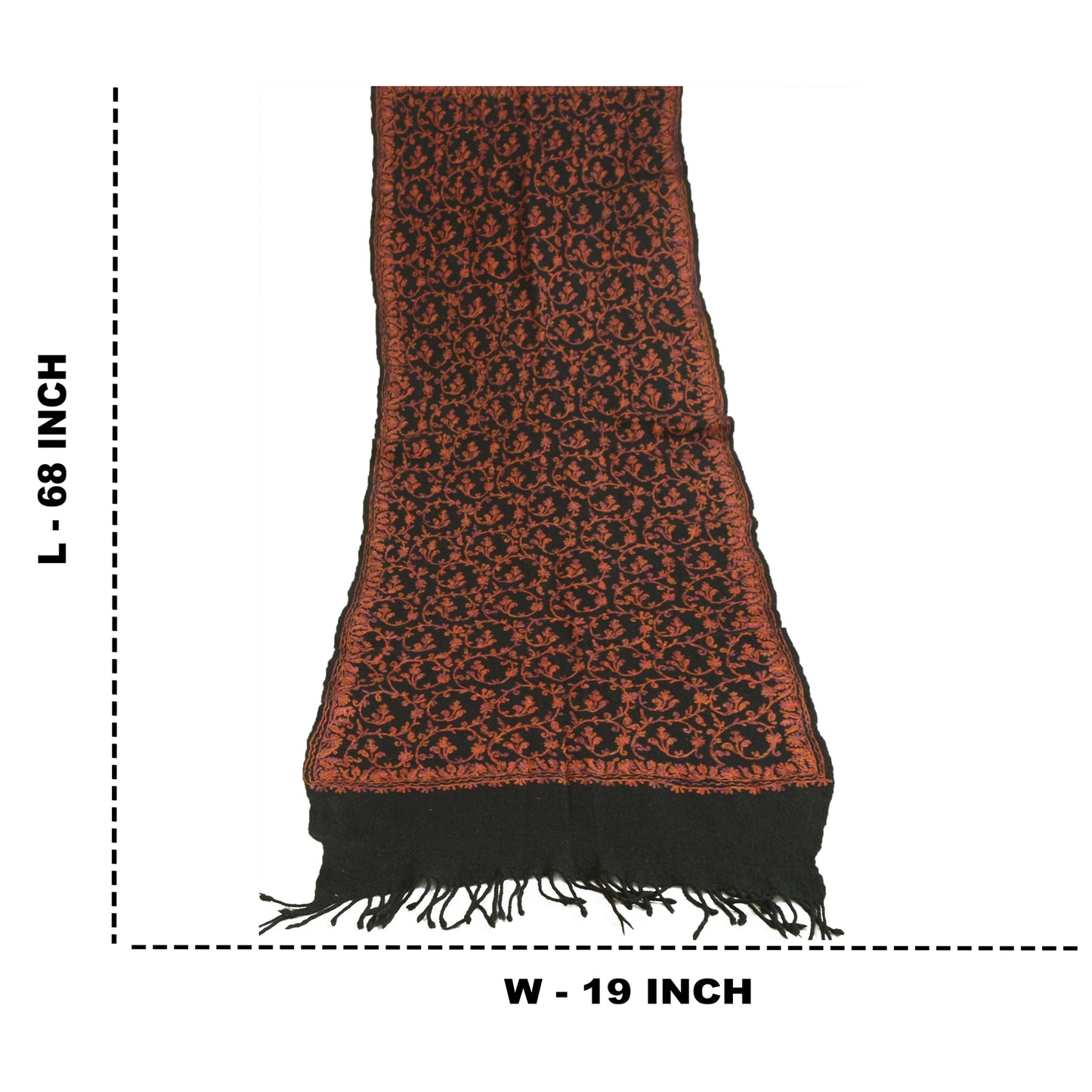 Sanskriti Vintage Long Black Pure Woolen Shawl Handmade Ari Work Scarf Stole