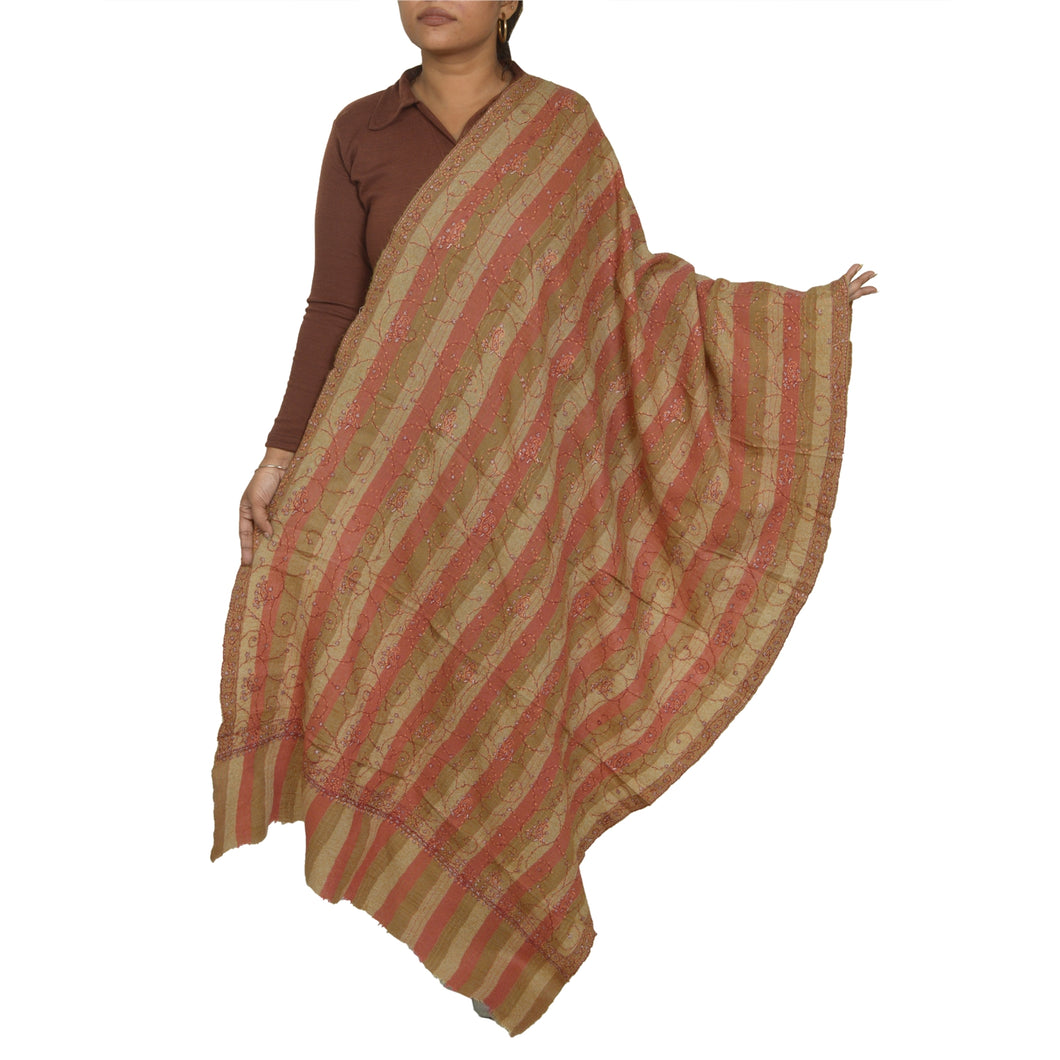 Sanskriti Vintage Long Multicolor Pure Woolen Shawl Handmade Suzani Scarf Stole